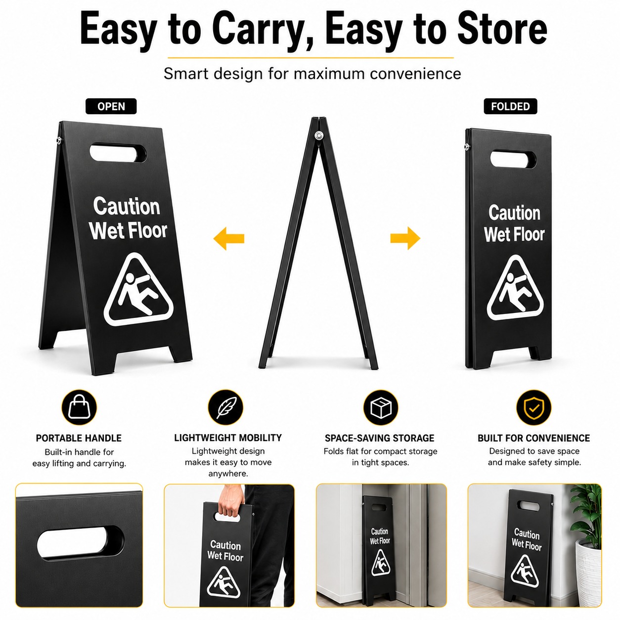 Black Metal Sign Board - Caution Wet Floor — view 5