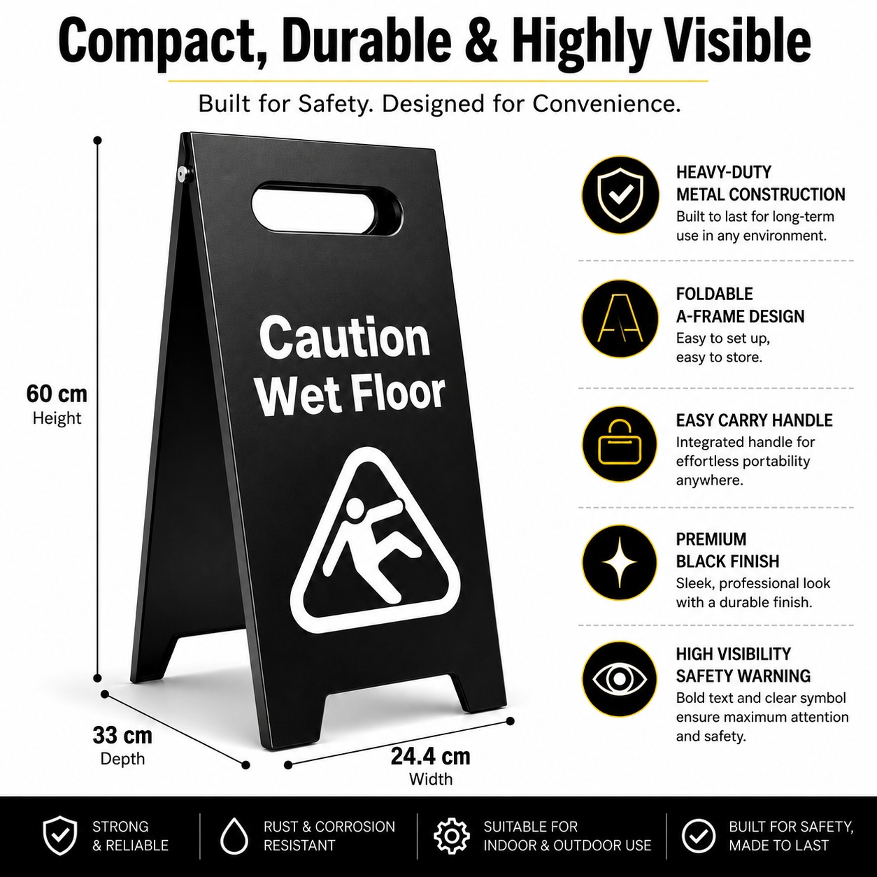Black Metal Sign Board - Caution Wet Floor — view 2