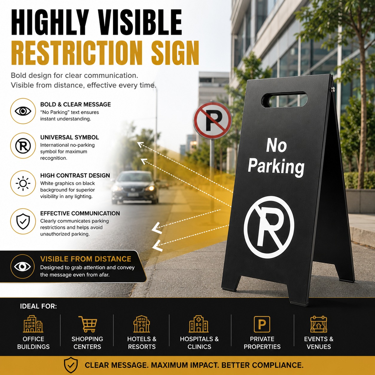 Black Metal Sign Board - No Parking — view 4