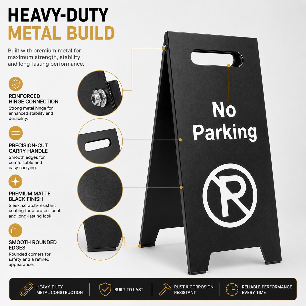 Black Metal Sign Board - No Parking — view 6
