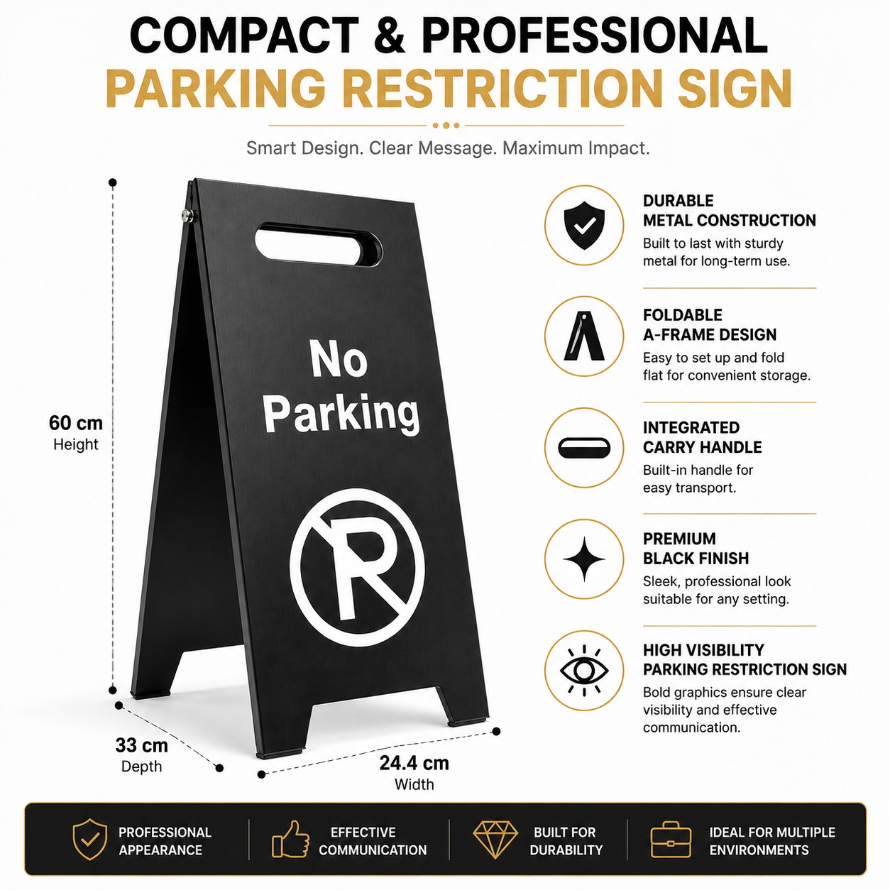 Black Metal Sign Board - No Parking — view 2