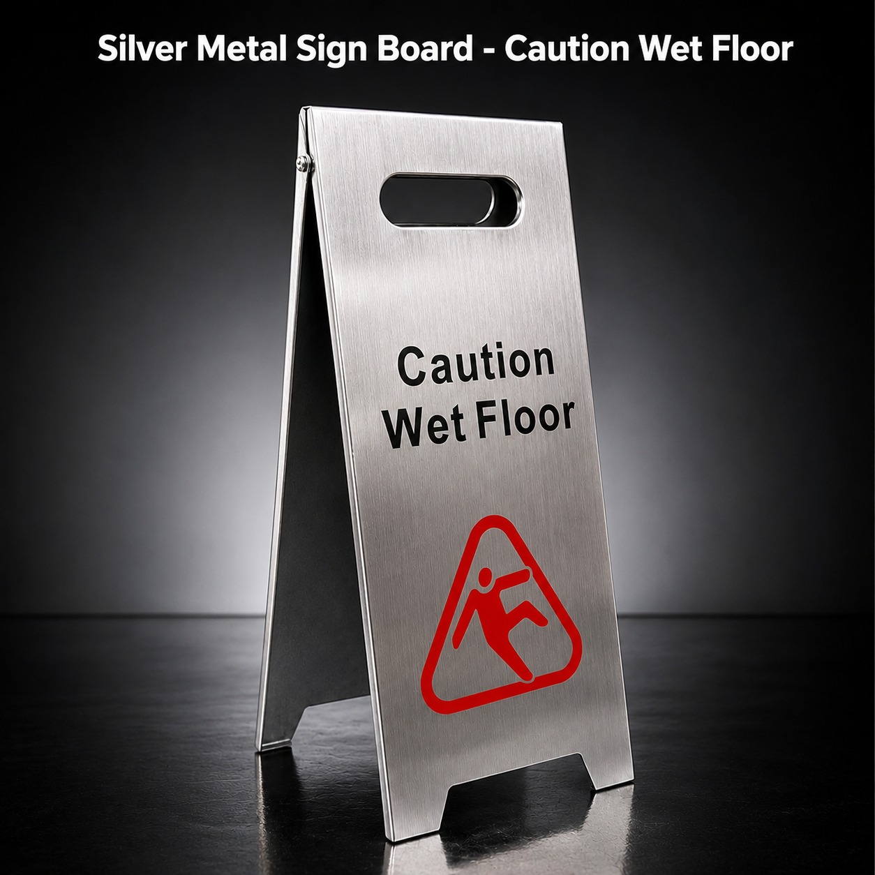 Silver Metal Sign Board - Caution Wet Floor