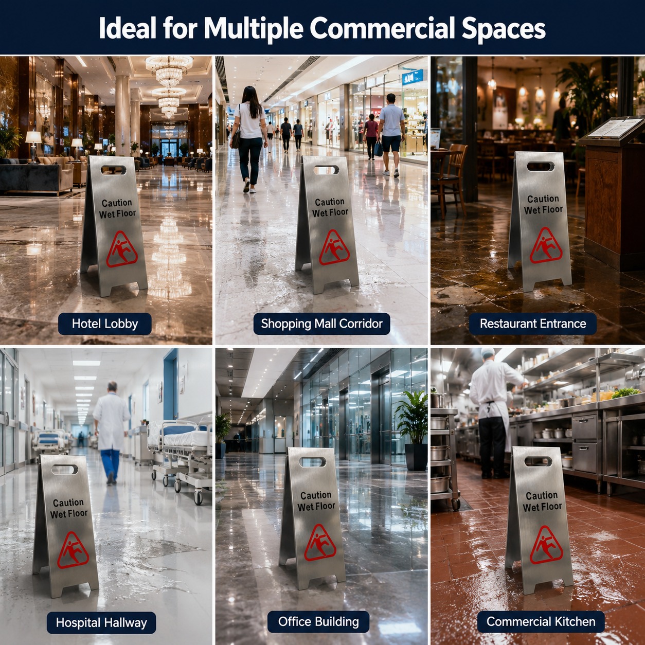 Silver Metal Sign Board - Caution Wet Floor — view 3