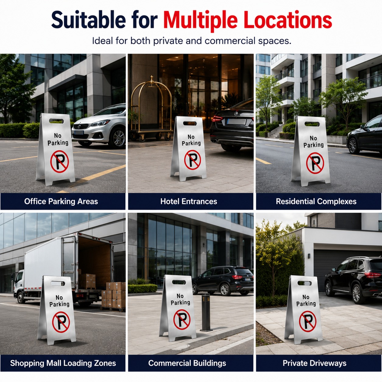 Silver Metal Sign Board - No Parking — view 3
