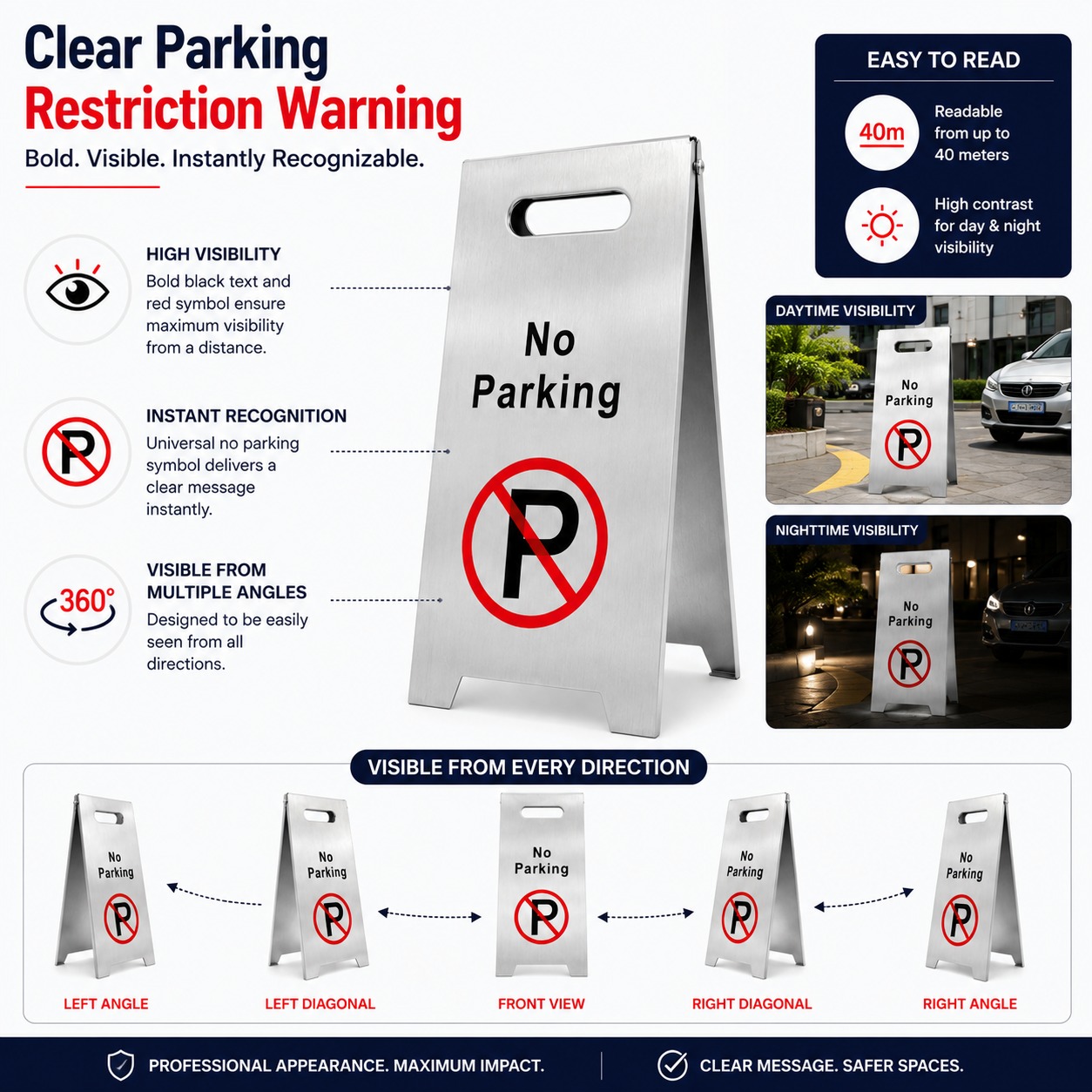 Silver Metal Sign Board - No Parking — view 4