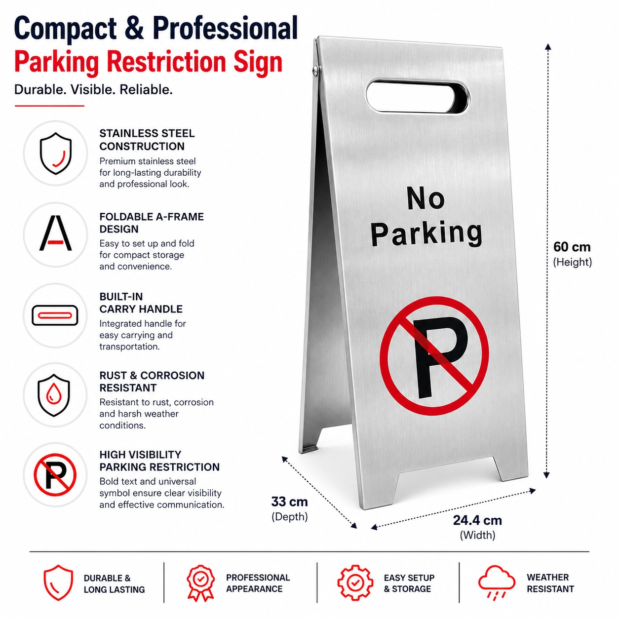 Silver Metal Sign Board - No Parking — view 2