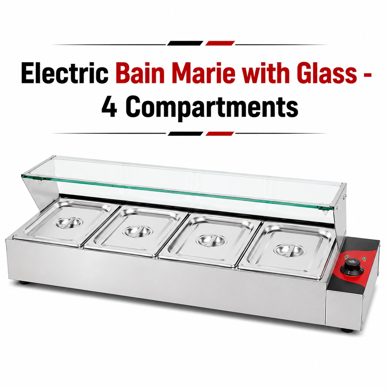 Electric Bain Marie with Glass - 4 Compartments (4 GN Pans of 1/2 100mm ~ 5.5L/Pan)