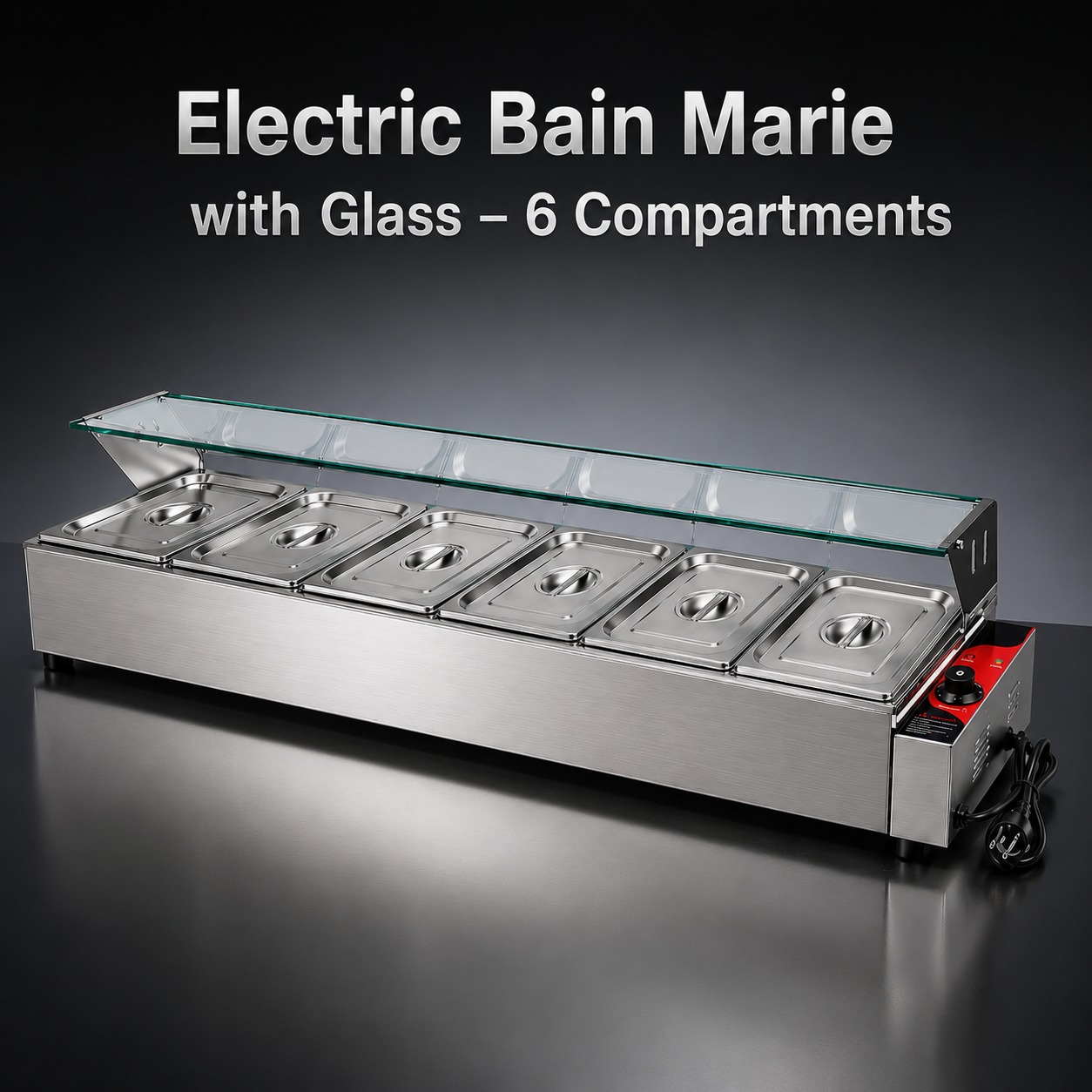 Electric Bain Marie with Glass - 6 Compartments (6 GN Pans of 1/2 100mm ~ 5.5L/Pan)