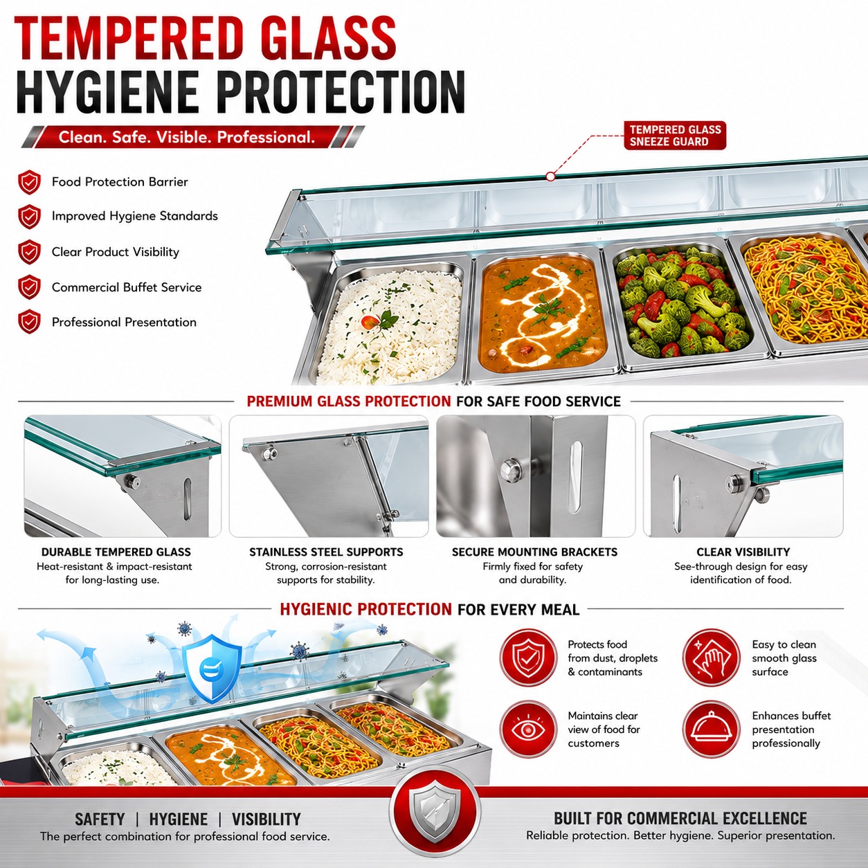 Electric Bain Marie with Glass - 6 Compartments (6 GN Pans of 1/2 100mm ~ 5.5L/Pan) — view 6