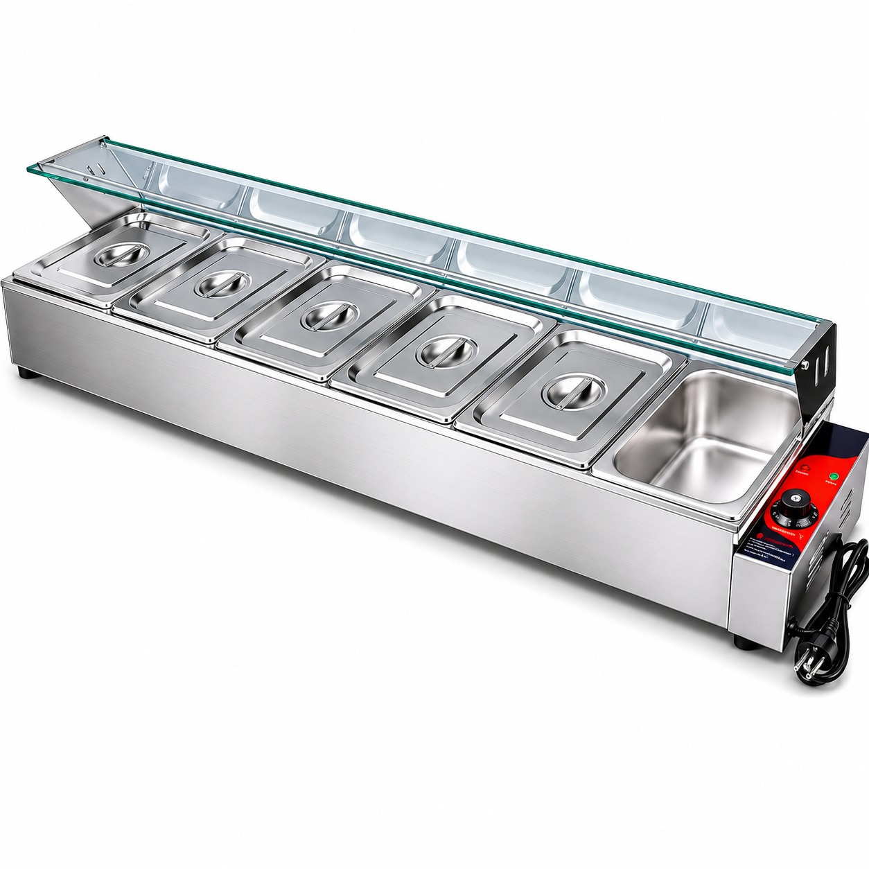 Electric Bain Marie with Glass - 6 Compartments (6 GN Pans of 1/2 100mm ~ 5.5L/Pan) — view 9
