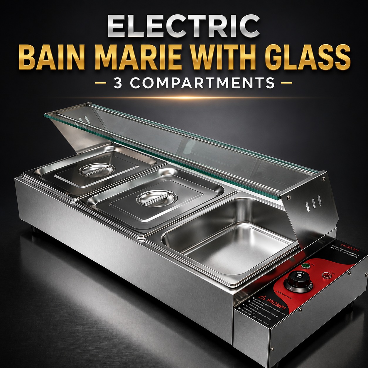 Electric Bain Marie with Glass - 3 Compartments (3 GN Pans of 1/2 150mm ~ 8.5L/Pan)