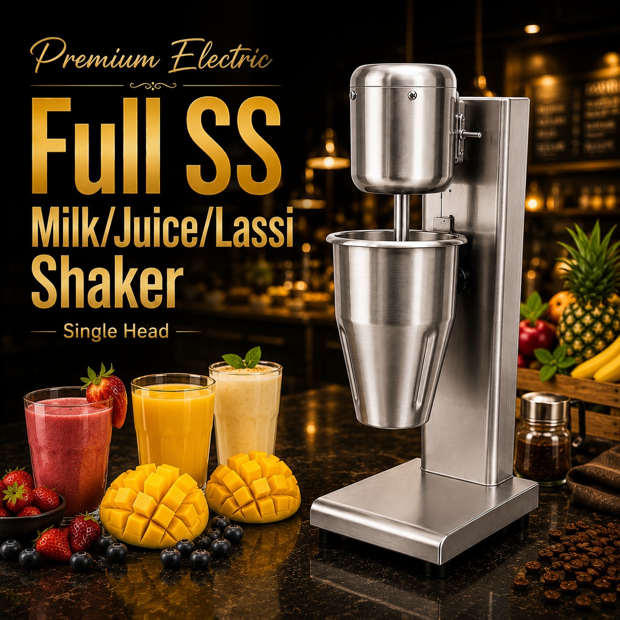 Premium Electric Full SS Milk/Juice/Lassi Shaker — Single Head