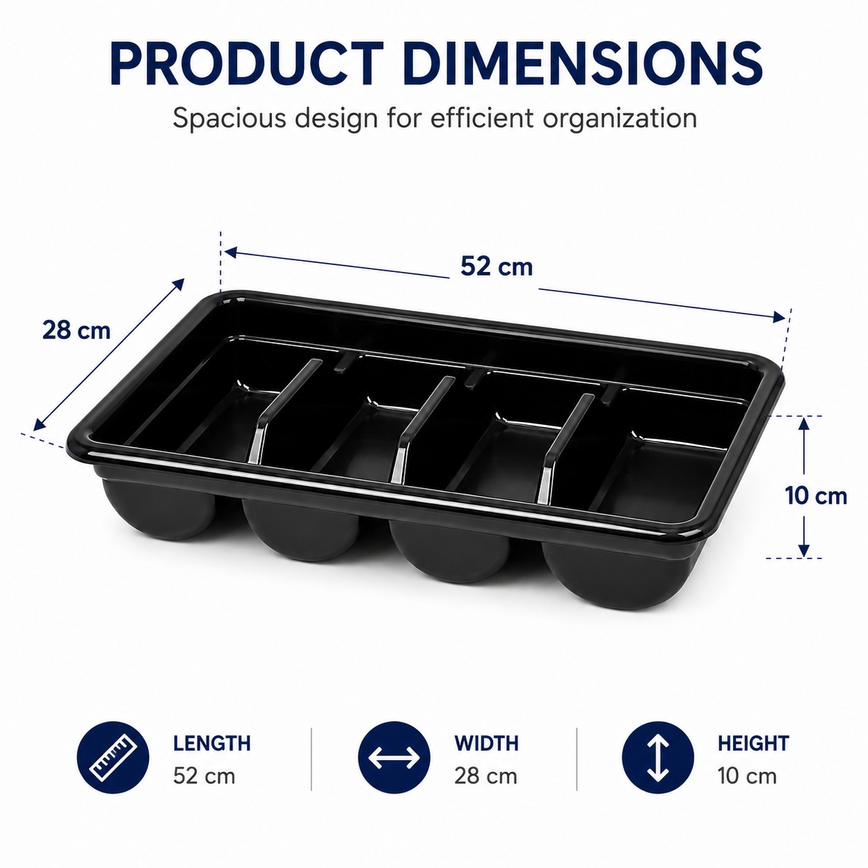 Plastic Rectangle Cutlery Holder Rack 4 Compartments — BLACK