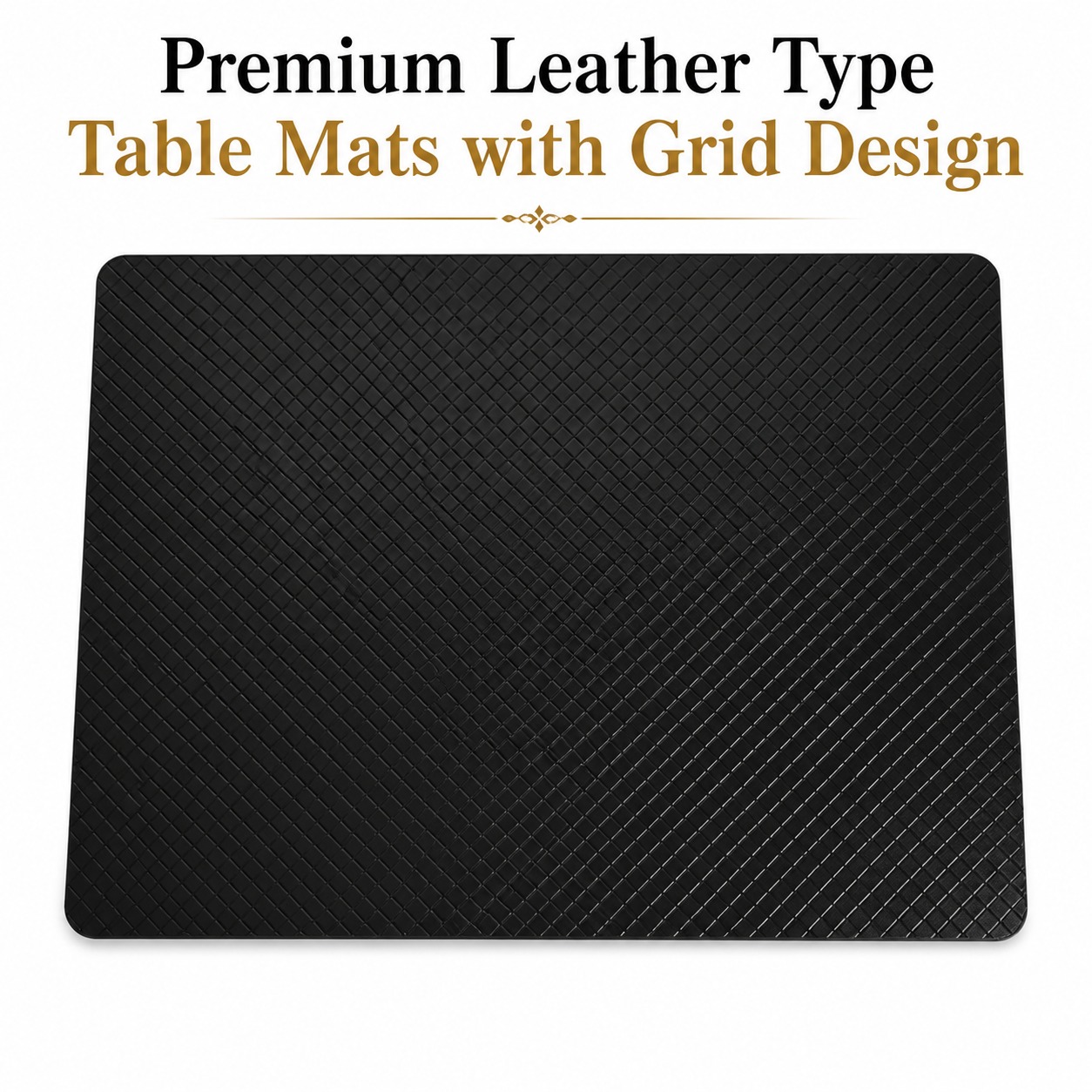 Premium Leather Type Table Mats with Grid Design — Black