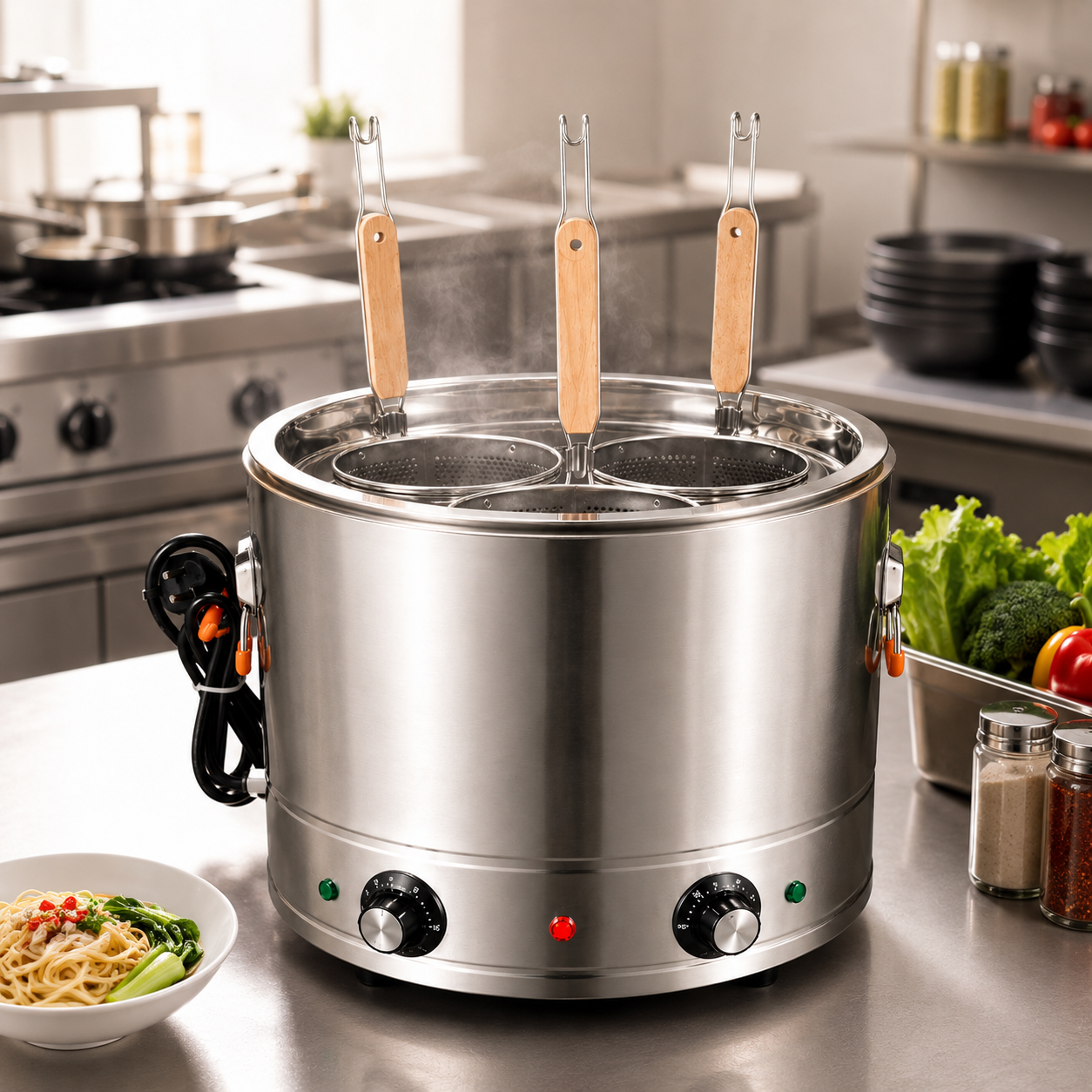Electric Round Shaped Noodle Boiler - 35cm with 3 Compartments