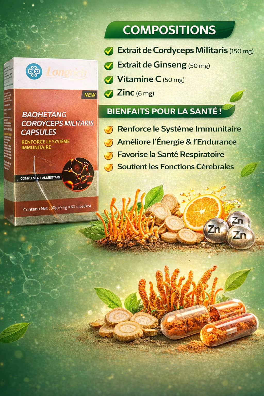 Promotion sur Cordyceps militaris gélules longrich