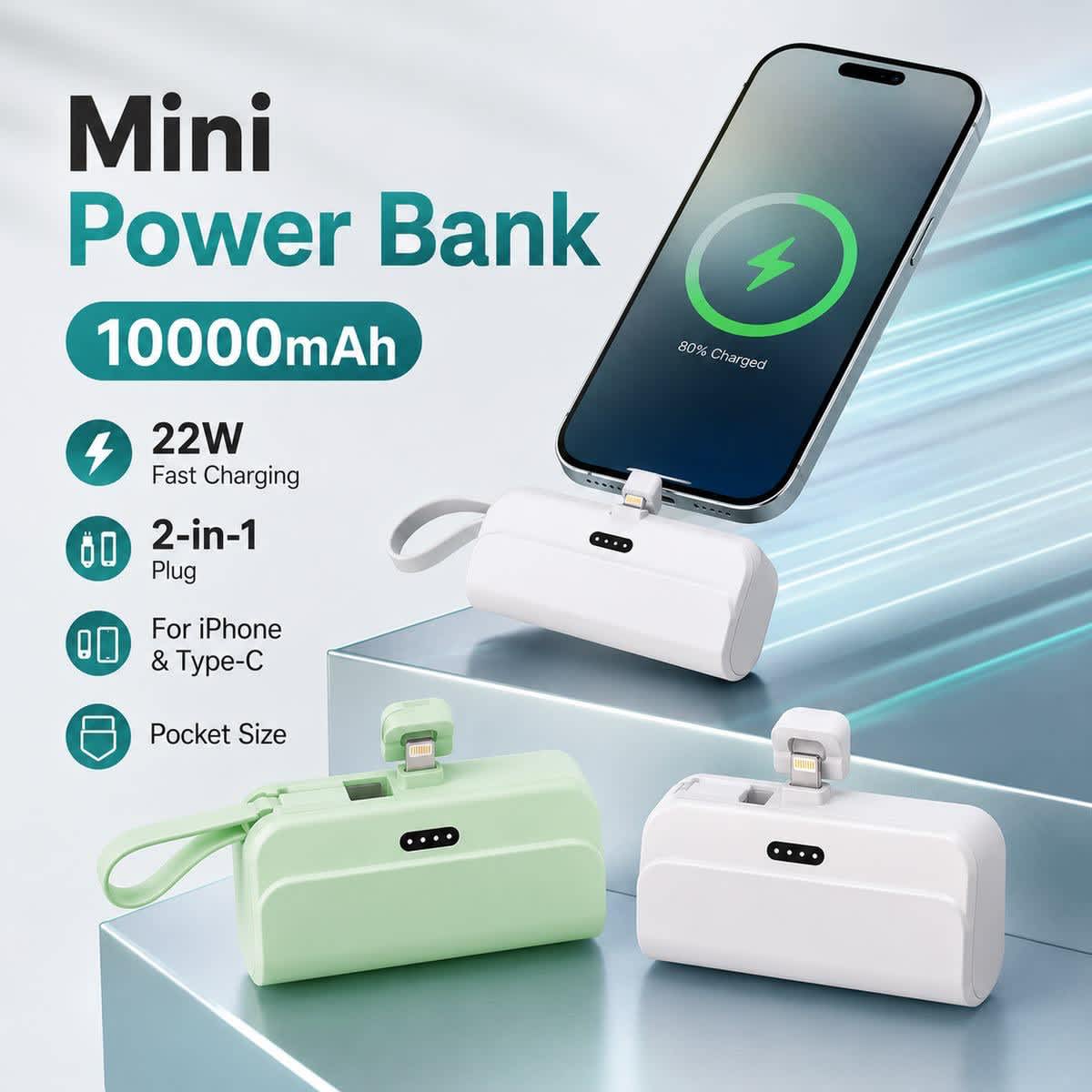 Mini Power Bank 10000 mAh 8000 FCFA
