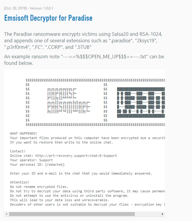 Decryptor Untuk Paradise Ransomware
