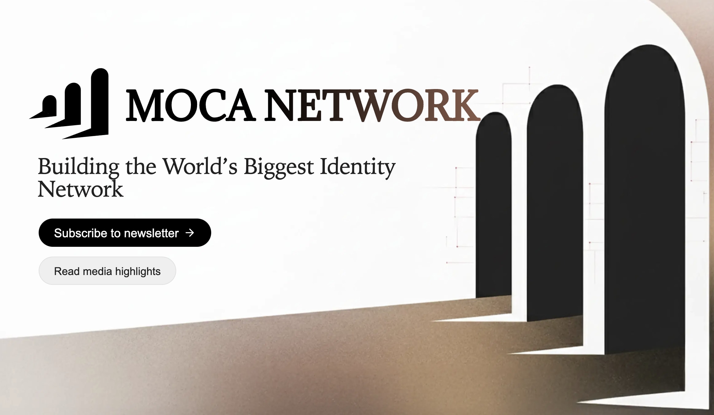 MOCA Network homepage hero showing tagline “Building the World’s Biggest Identity Network” with subscribe and media buttons MOCA Network homepage hero showing tagline “Building the World’s Biggest Identity Network” with subscribe and media buttons