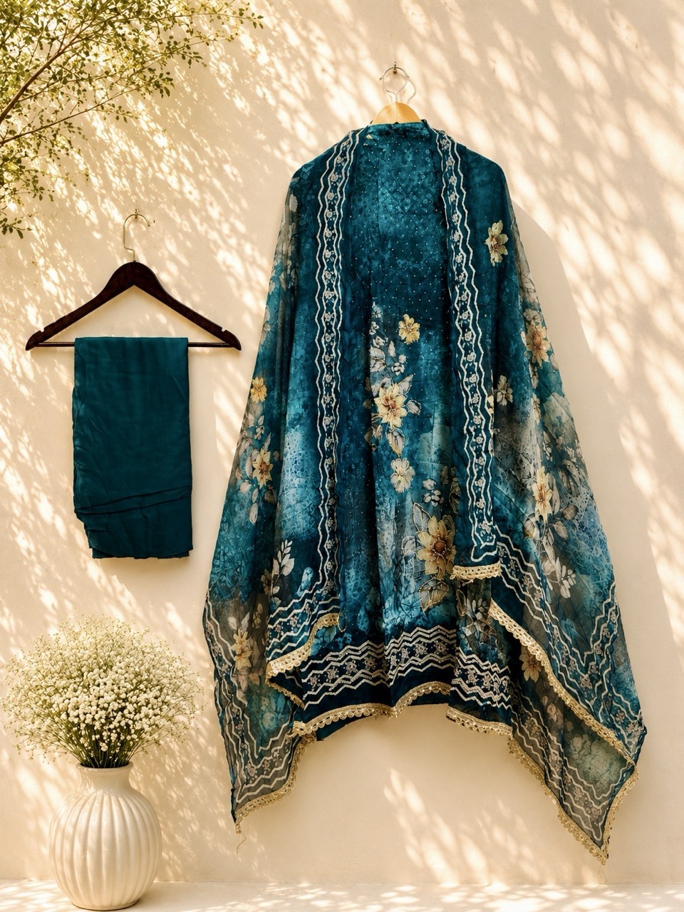 Peacock Blue Digital Printed Muslin  Unstitched 3-Piece Suit Set IM0016