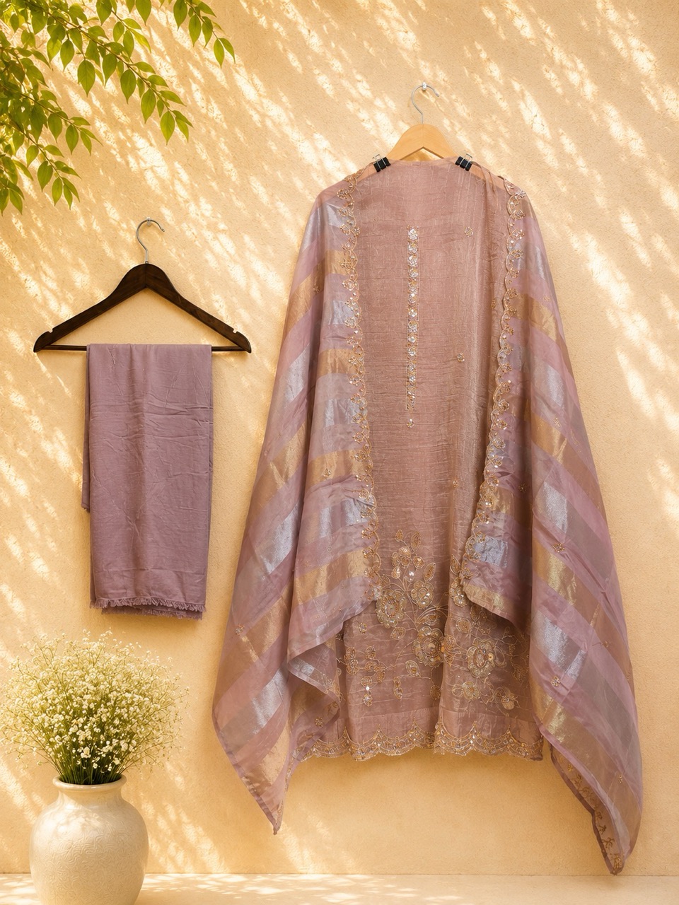 Premium Dusty Mauve Candy Crush  Unstitched 3-Piece Suit Set IM0022