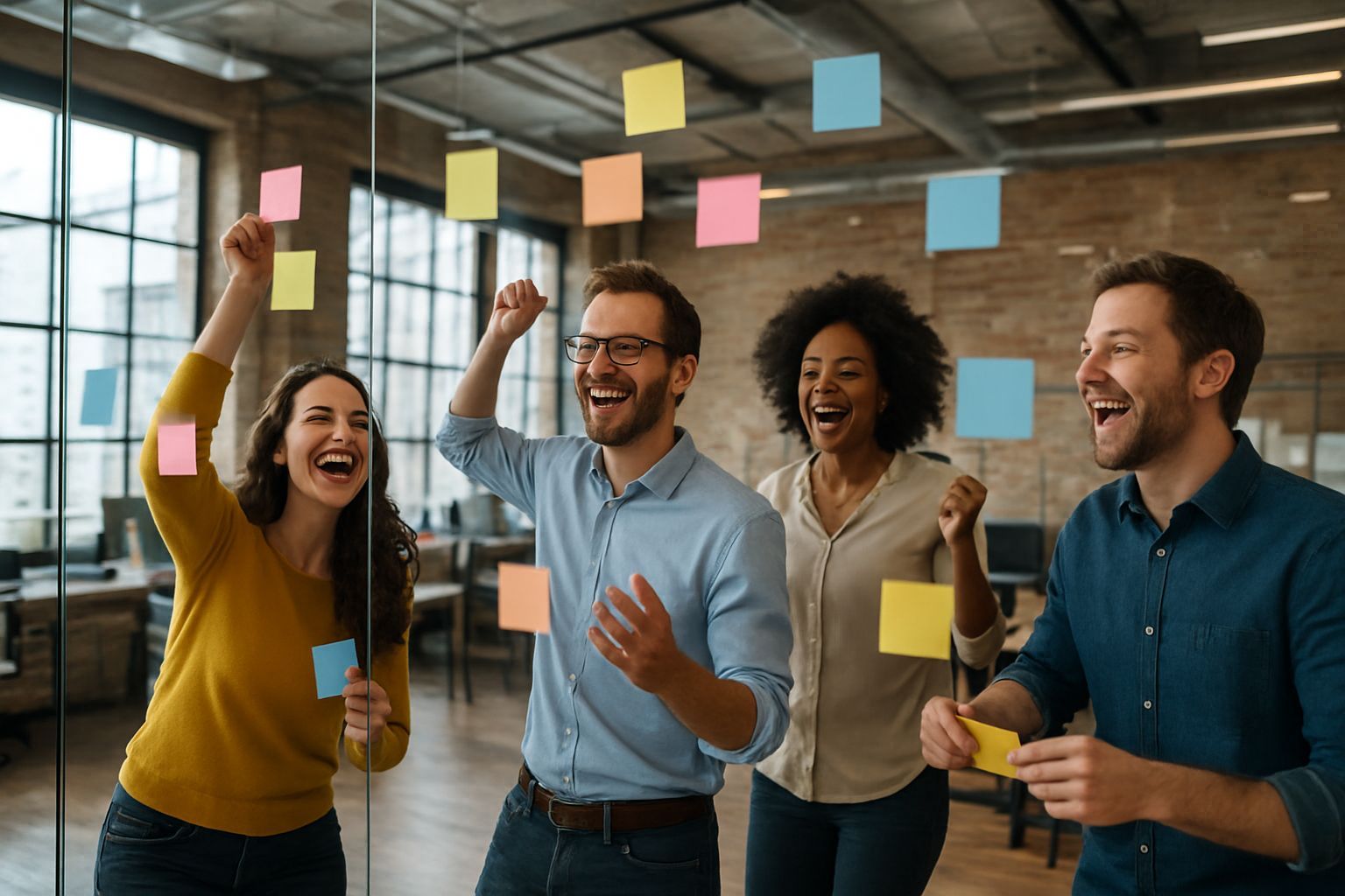 automatización de ventas: Creative team brainstorming automatización de ventas ideas in open-plan