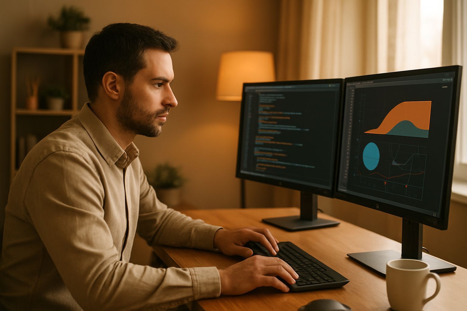 animaciones web GSAP: Natural light portrait of a focused professional analyzing animaciones web GSA