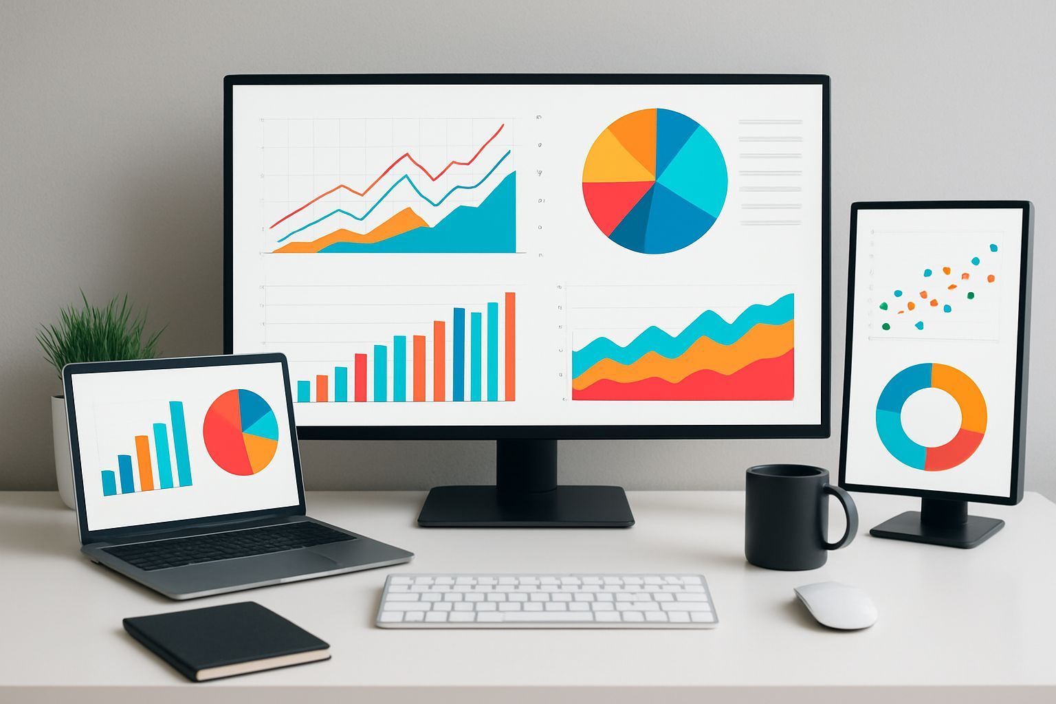 Por qué tu marca personal no genera dinero en 2026: Desktop workspace with multiple screens showing