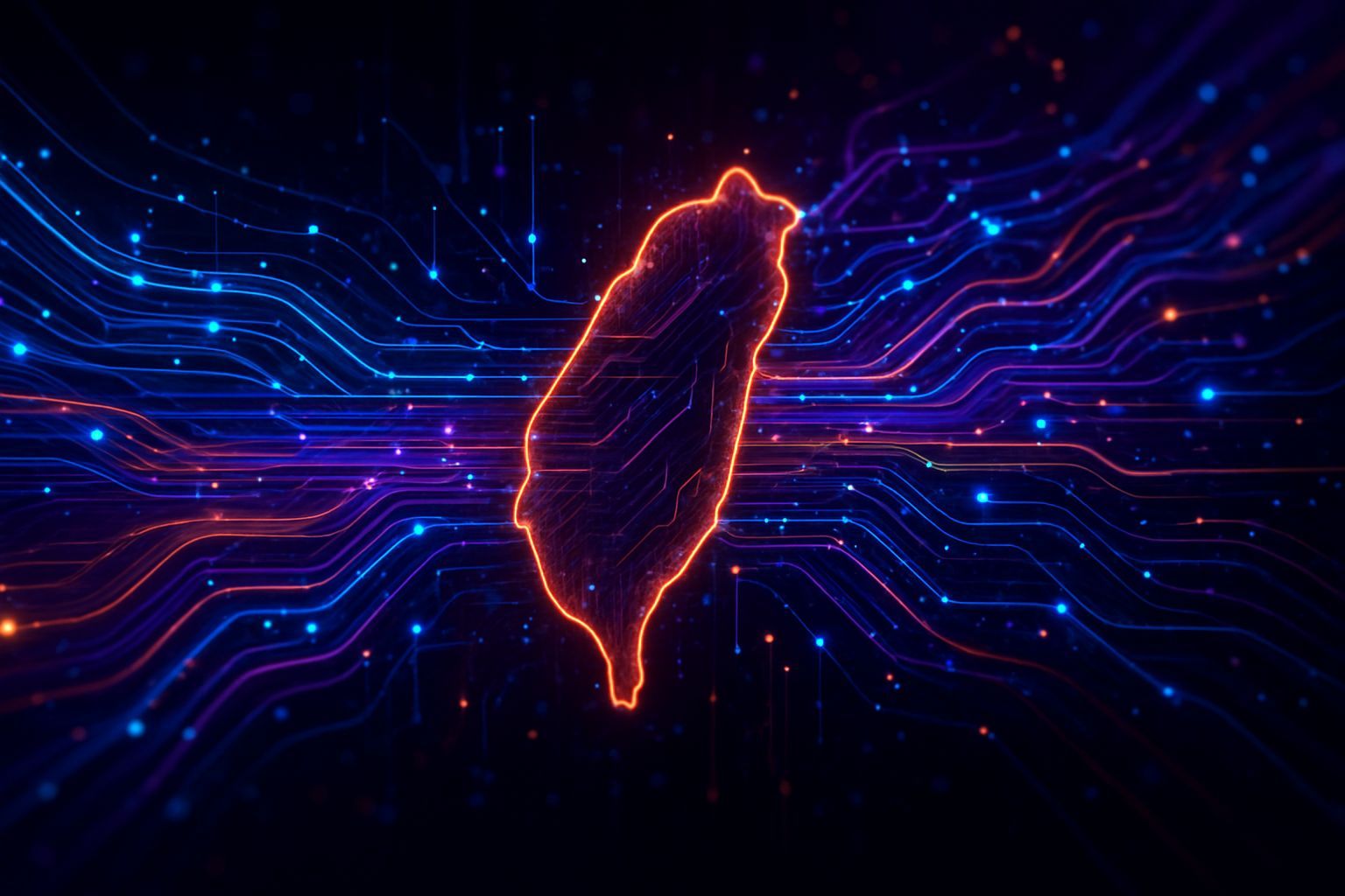 Ciberseguridad en Taiwán: Abstract digital art of flowing data streams and connections representing