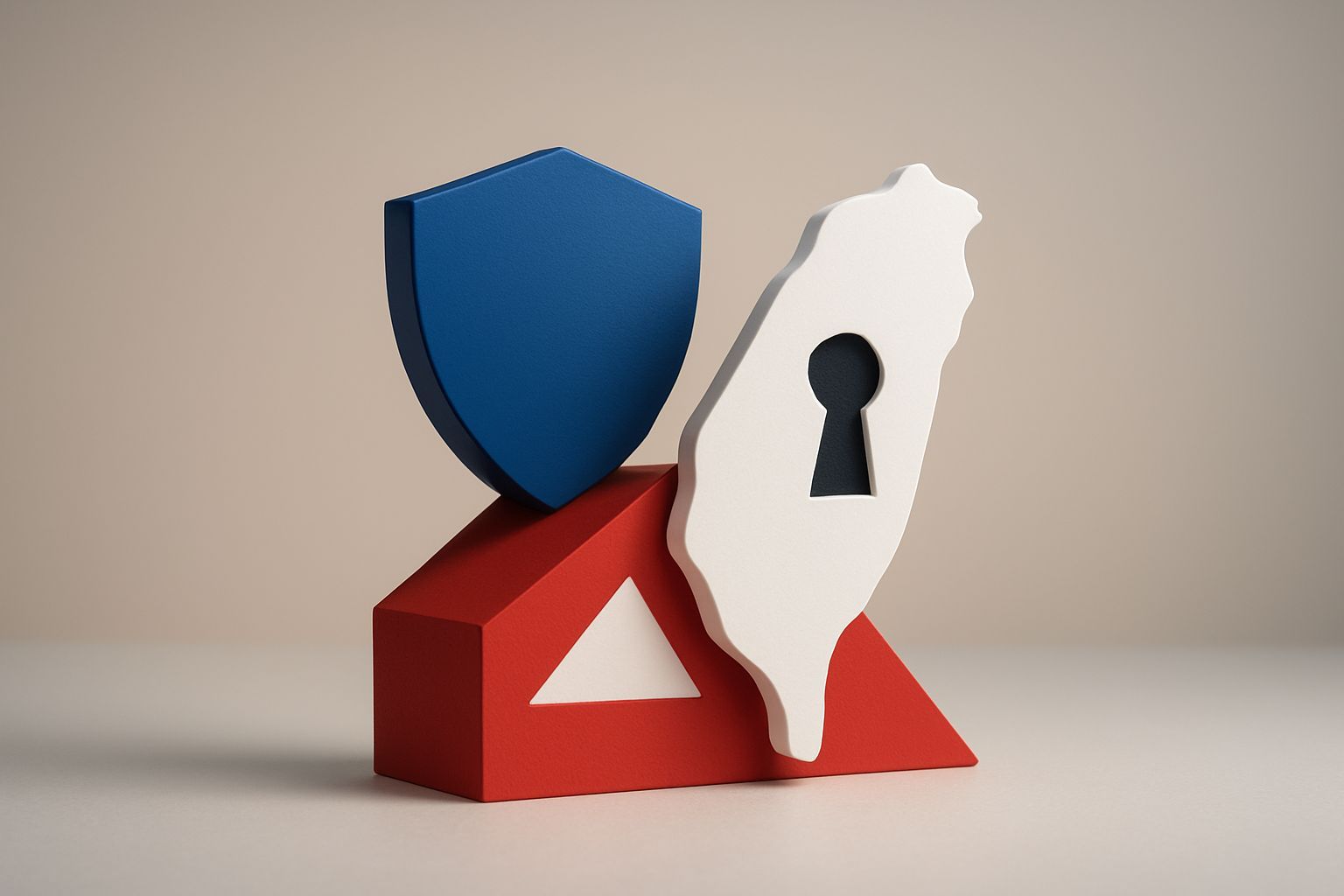 Ciberseguridad en Taiwán: Minimalist studio photograph of abstract geometric sculpture representing