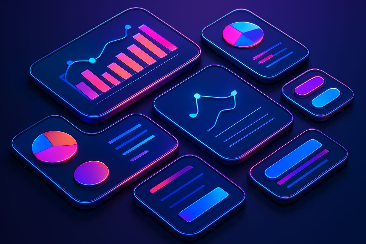 personalización web ux: Isometric 3D render of a colorful futuristic dashboard interface about pers