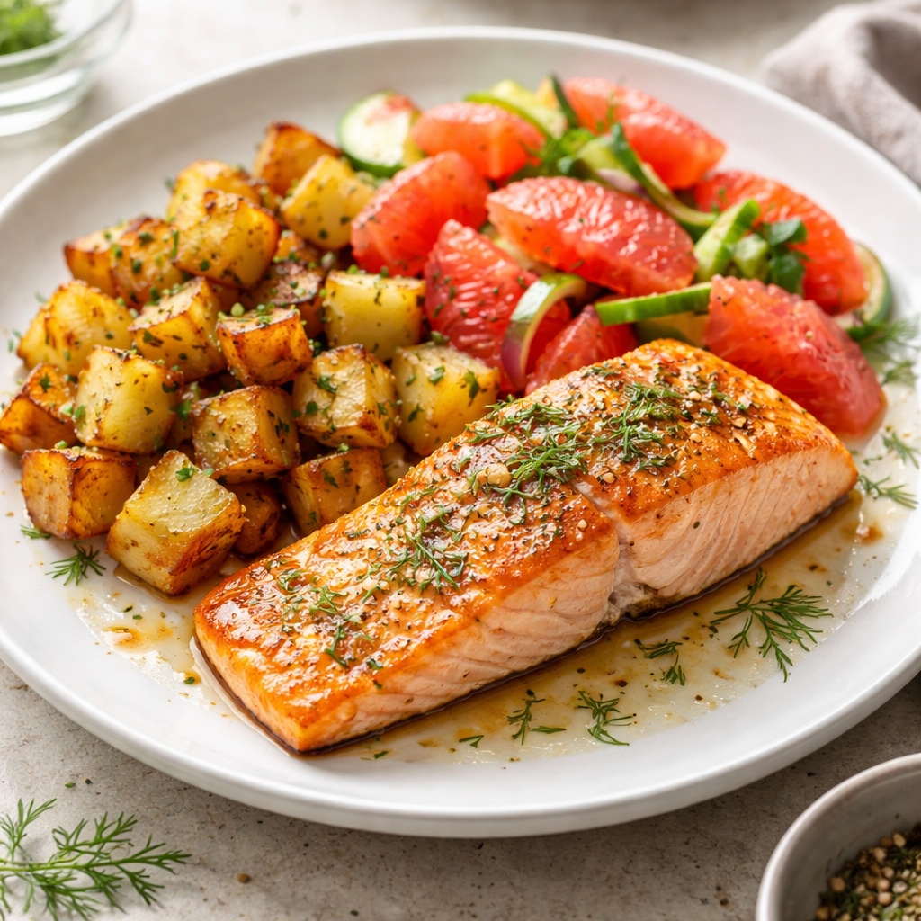 Citrus Salmon with Roasted Potatoes and Grapefruit Salad