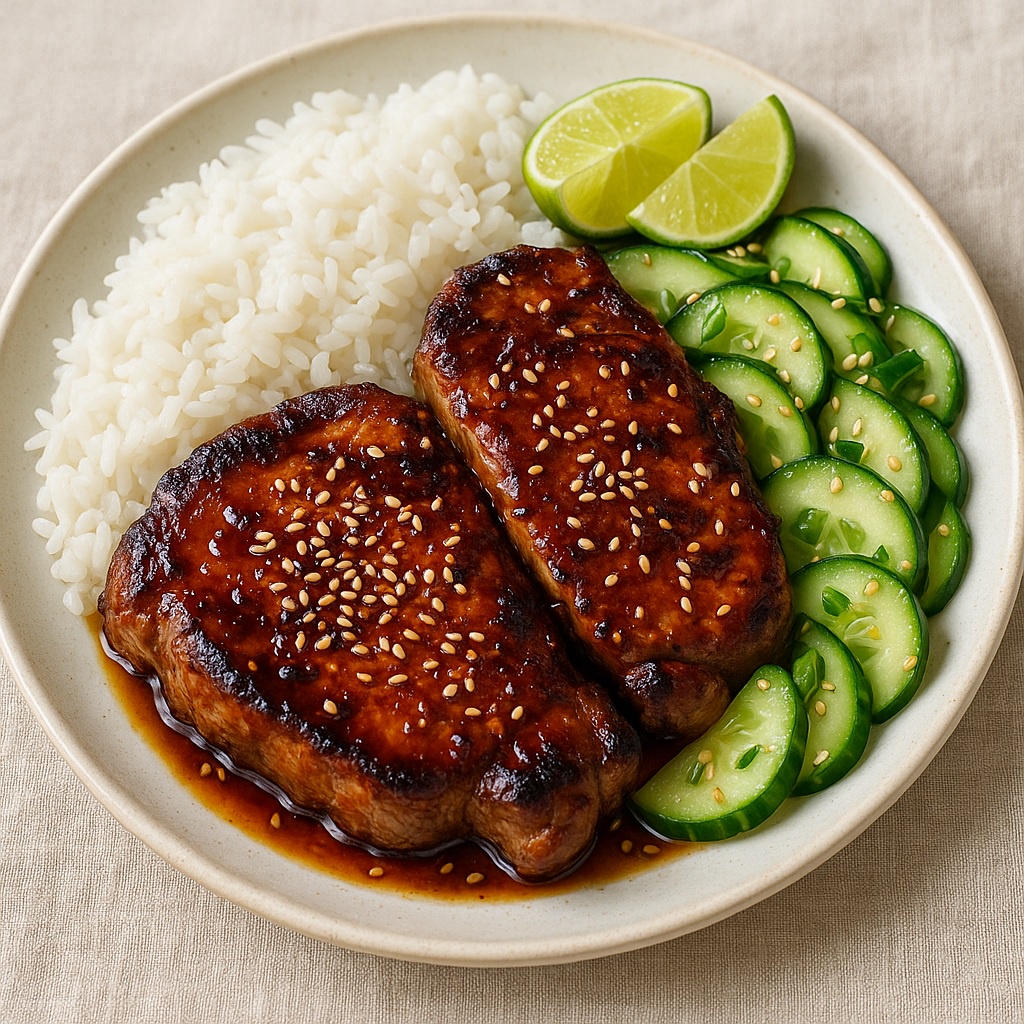 Ginger-Soy Glazed Pork Chops with Sesame Cucumber Salad