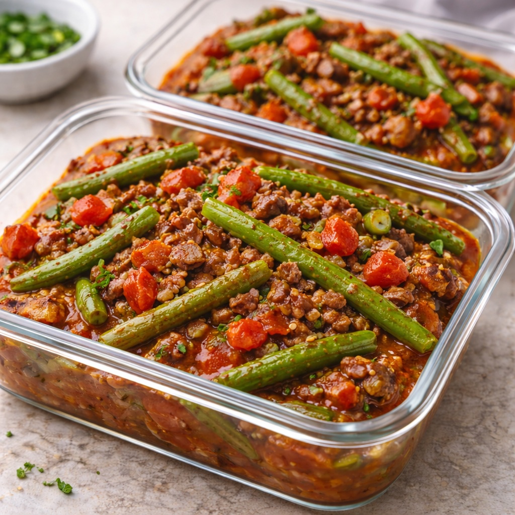 Mediterranean Ground Beef & Tomato Stew with Green Beans