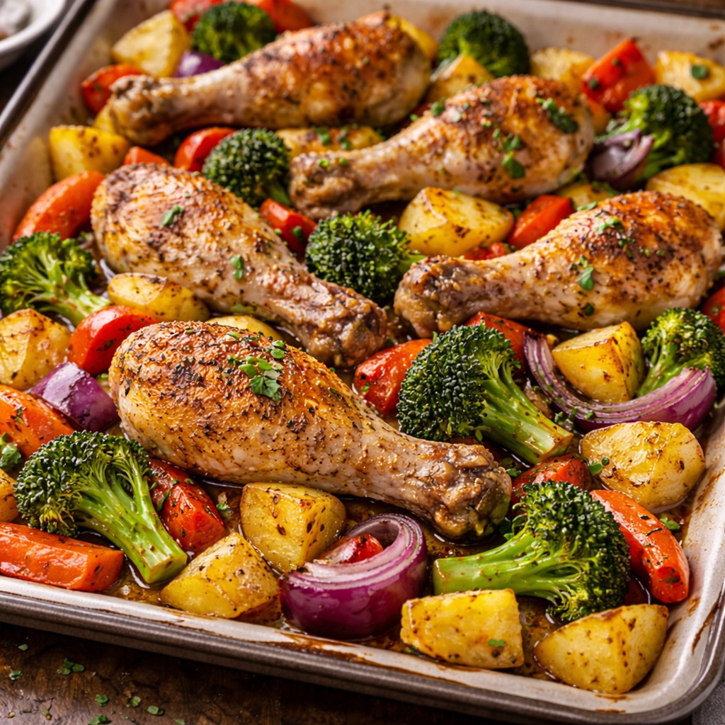 One-Pan Baked Chicken Drumsticks with Roasted Vegetables