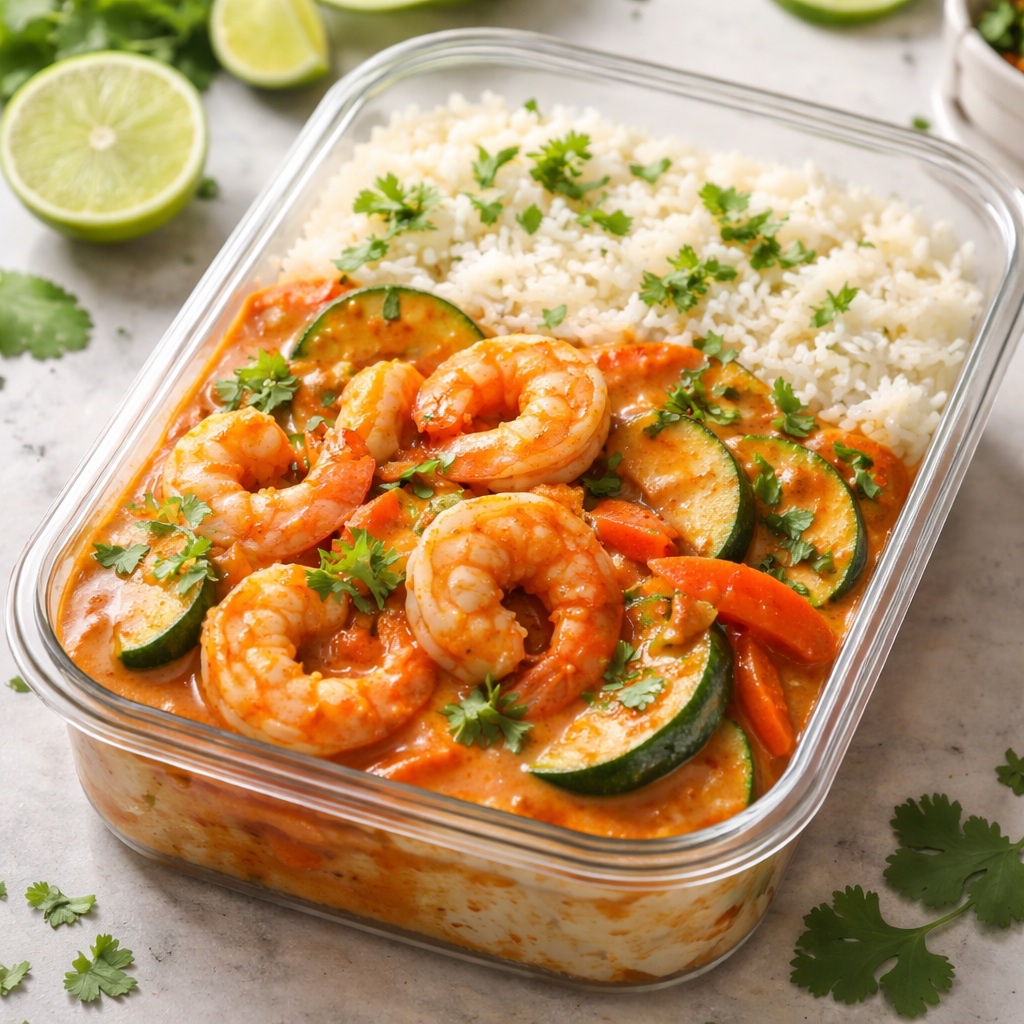 Thai Coconut Red Curry White Shrimp with Rice