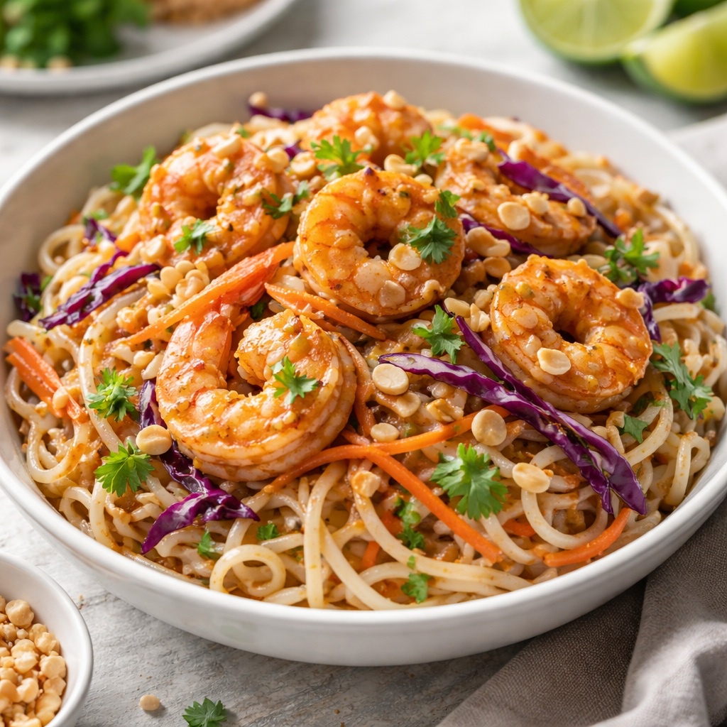 Thai Peanut Lime White Shrimp with Rice Noodles