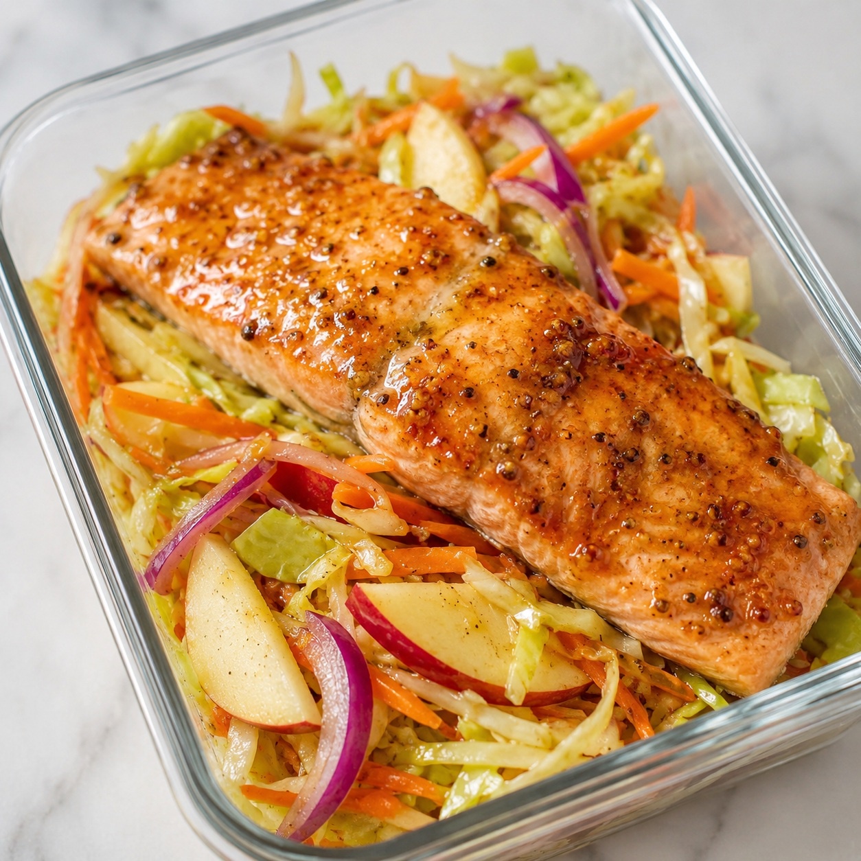 Maple-Mustard Trout with Warm Cabbage Apple Slaw