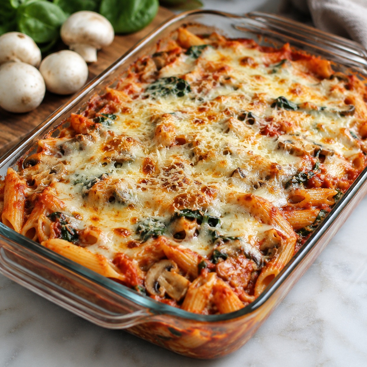 Mushroom Tomato Pasta Bake