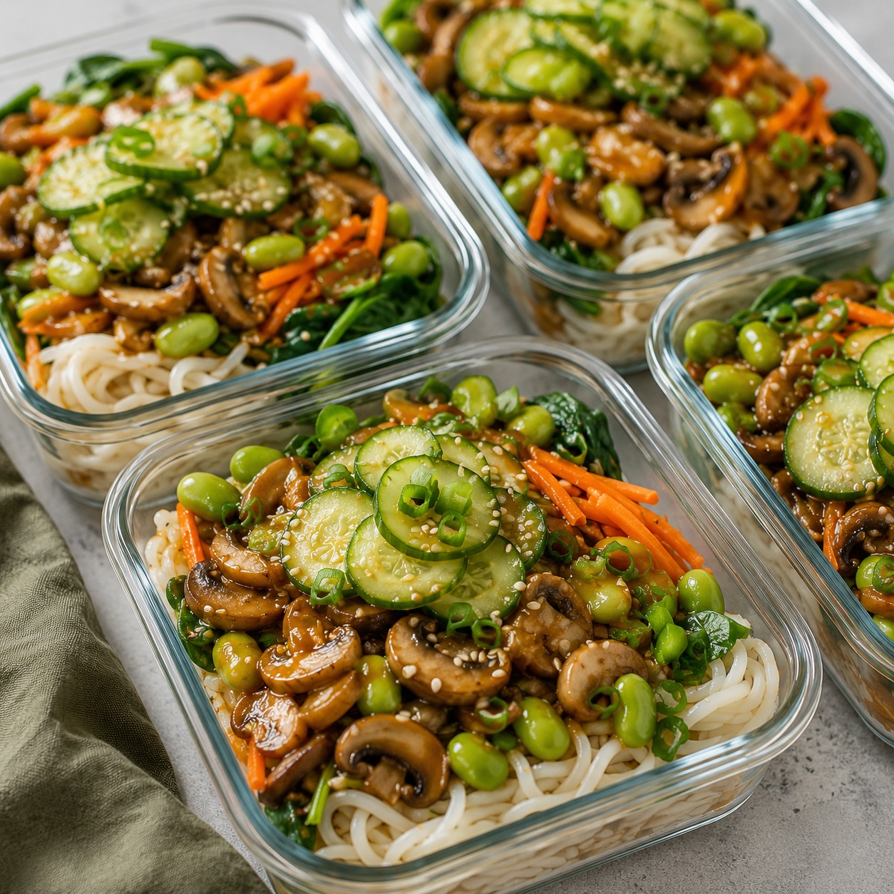 Miso Mushroom Noodle Meal Prep with Pickled Cucumber