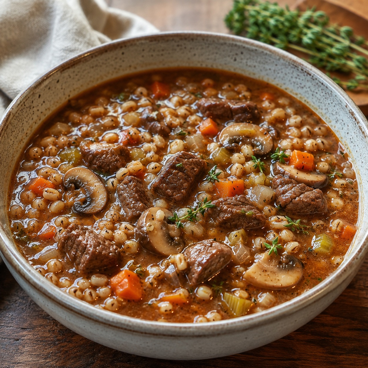Steak and Mushroom Barley Soup