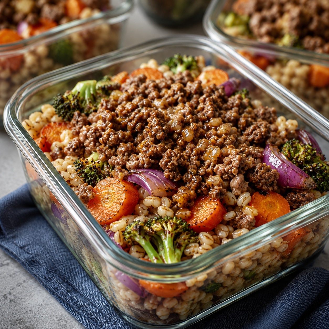Maple-Mustard Beef, Barley and Roasted Vegetables