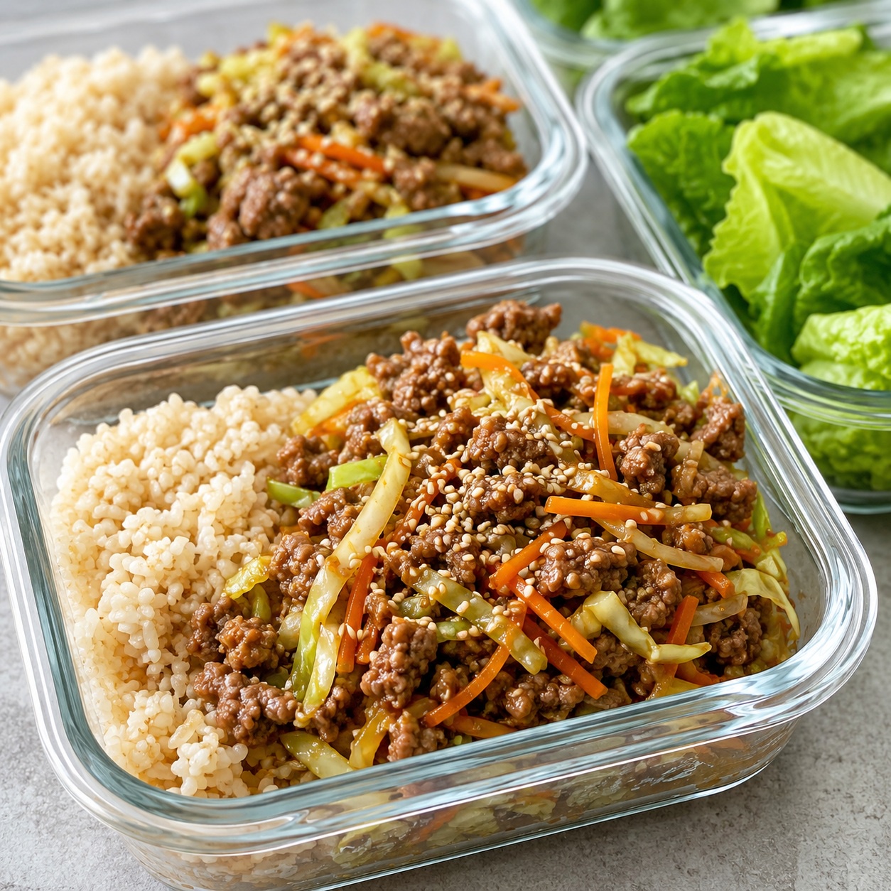 Beef and Cabbage Sesame Lettuce Bowls