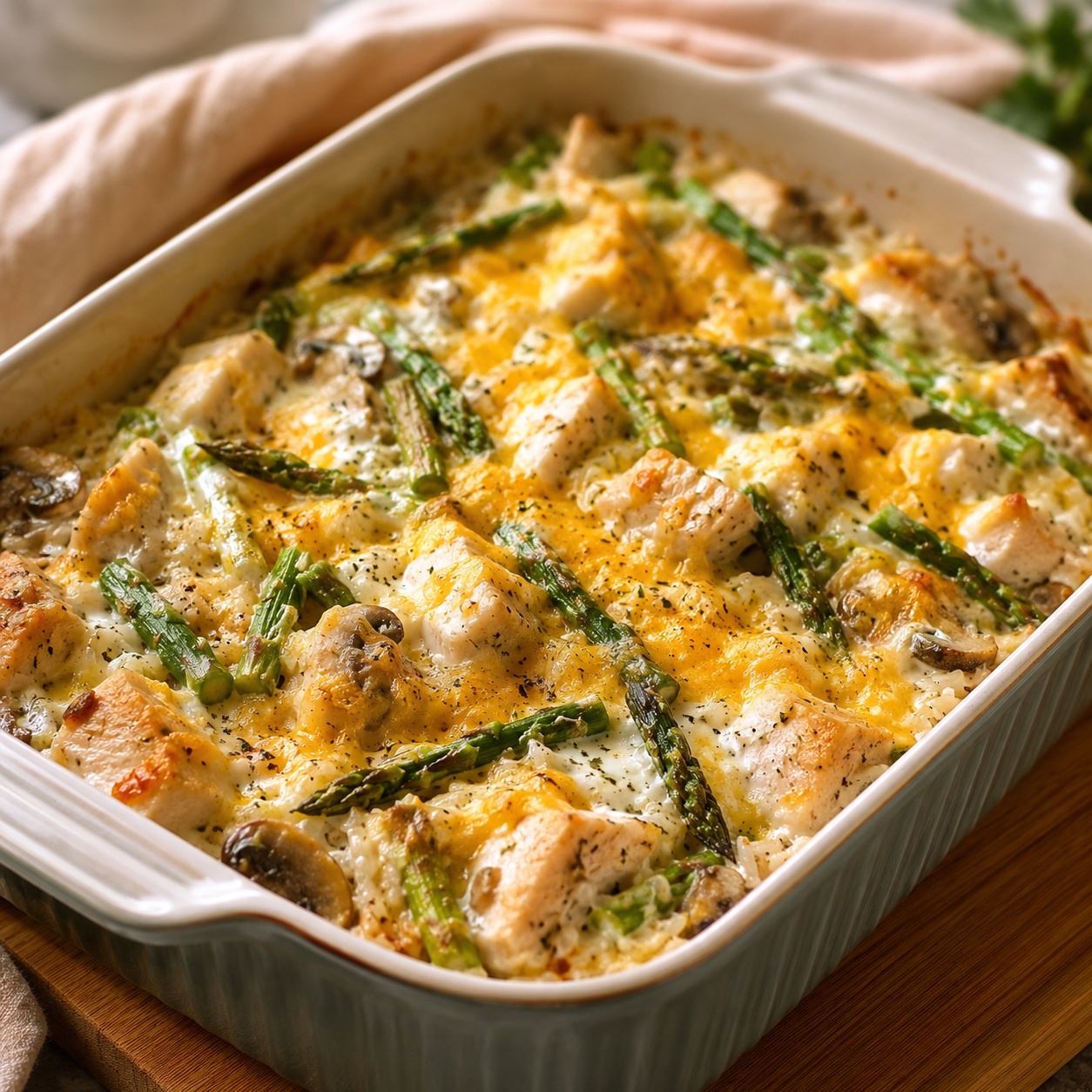 Creamy Chicken and Asparagus Rice Bake