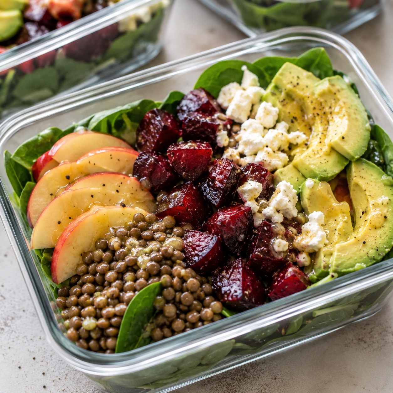 Warm Lentil, Roasted Beet and Avocado Salad