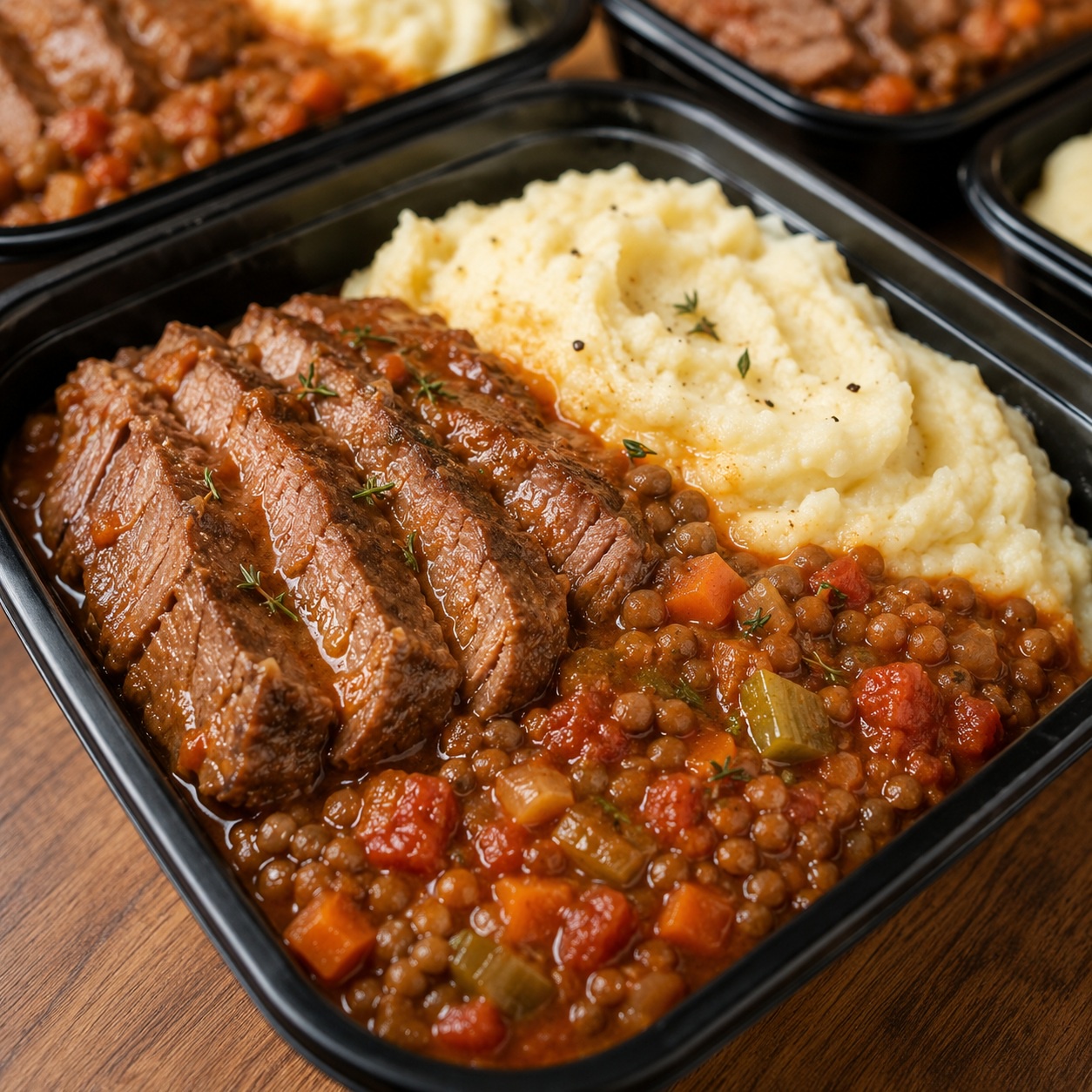 Braised Blade Roast with Tomato Lentils and Parsnip Mash