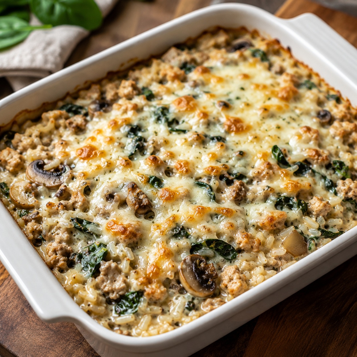 Creamy Chicken, Spinach and Rice Bake