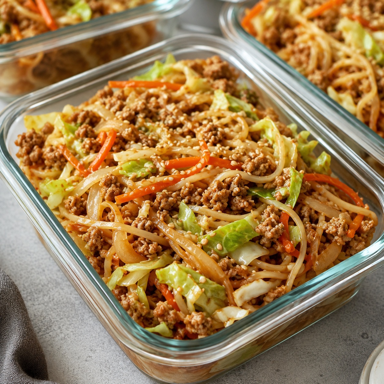 Sesame Pork and Cabbage Noodle Stir-Fry
