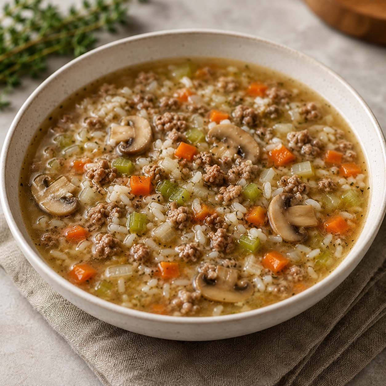 Veal and Mushroom Rice Soup
