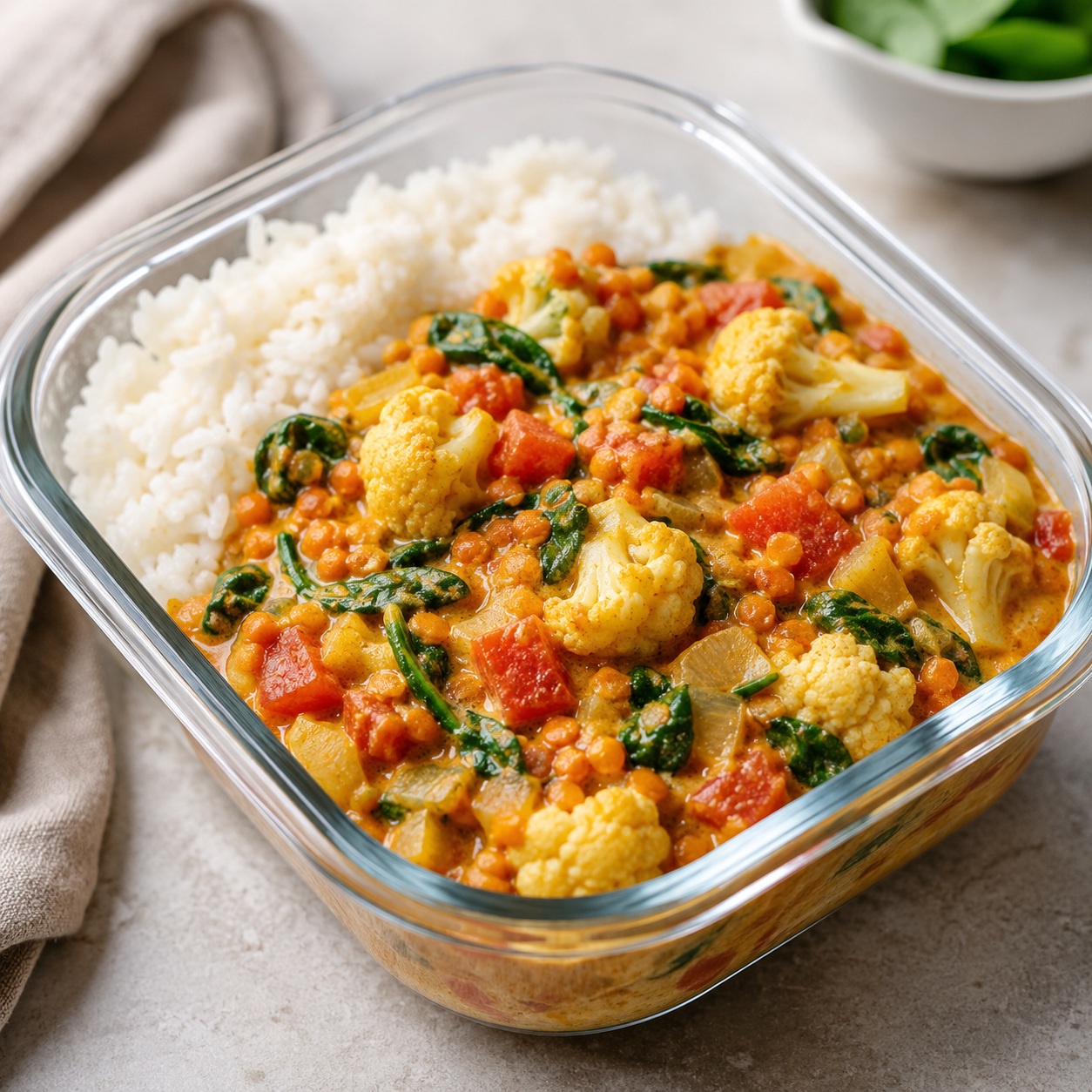 Cauliflower Red Lentil Coconut Curry Bowls